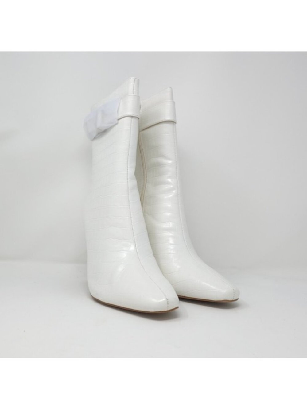 Journee Collection Elanie White Croc Block Heel Ankle Boots US 11 NIB - Picture 2 of 13